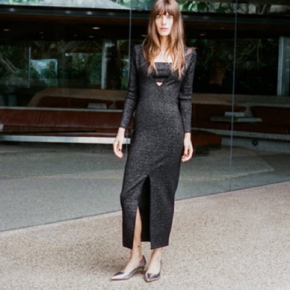 zara knit dress with metallic thread METALLIC THREAD KNIT HALTER DRESS - Silver